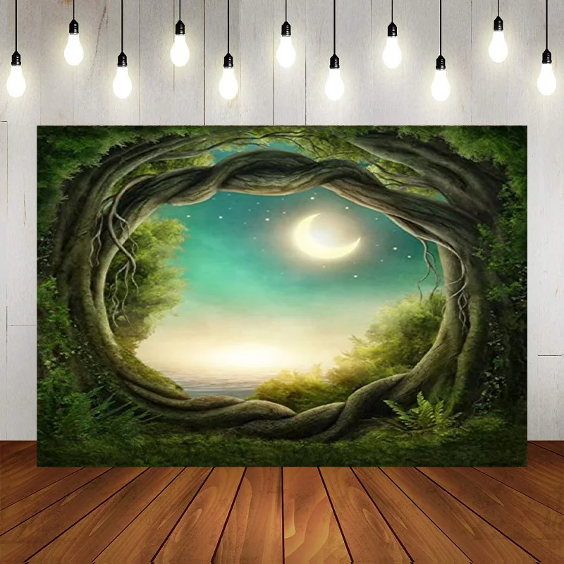 Сказочный лес Фэнтези Ночь Плюща Луна Звезды С Днем Рождения Фотография Фон Оформление баннера