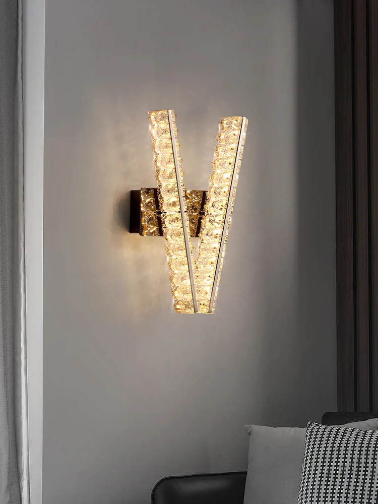 Современный светодиодный золотой Роскошный хрустальный настенный светильник, настенное бра для гостиной, спальни, телевизора, фонового освещения, домашних светильников