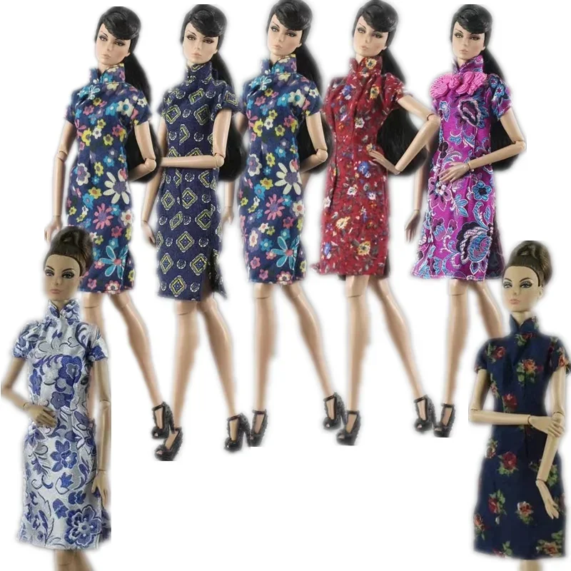 Косплей Чонсам Платье ручной работы с цветочным узором для куклы Барби Одежда Китайское традиционное платье Ципао 1/6 BJD Аксессуары Игрушки для девочек