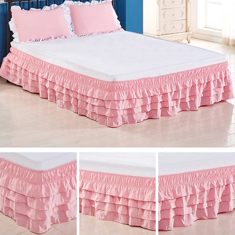 Юбка для домашней кровати Twin / Full / Queen / King Size, 4 слоя, юбка для кровати с оборками, покрывало для кровати без обертывания вокруг эластичной юбки для кровати