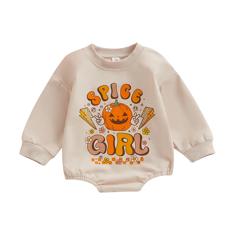 Комбинезон с воротником на Хэллоуин для маленьких девочек, свободный комбинезон с длинным рукавом и буквенным принтом в виде тыквы