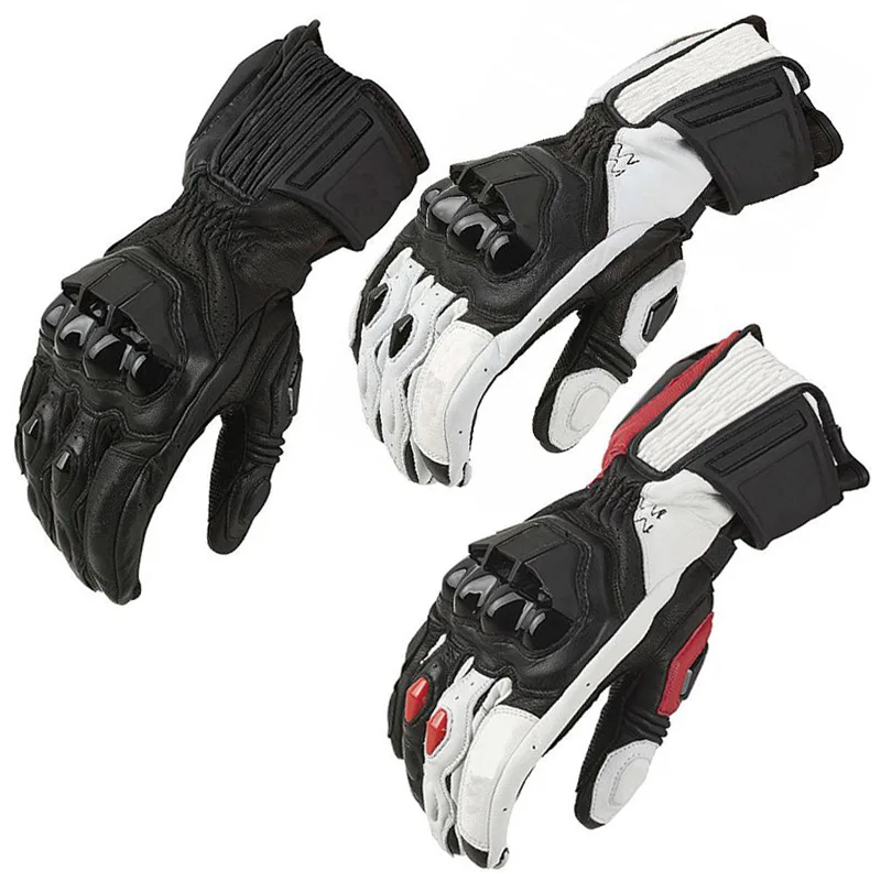 Мотоциклетные перчатки из натуральной кожи для гонок и велоспорта, длинные перчатки из углеродного волокна с защитой от падения, мужские черные перчатки для мотокросса