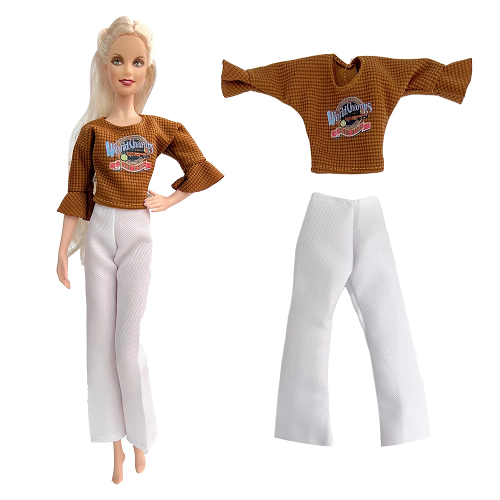 1 комплект, обычный повседневный комплект для куклы toy princess: топ с круглым вырезом + белые брюки для куклы Barbie, 1/6 аксессуаров, игрушки для кукол 299I